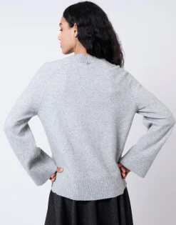 Pull épais en mélange laine uni GRIS Femme