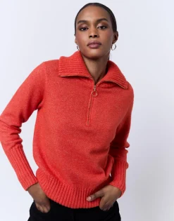 Pull épais en mélange laine uni ORANGE Femme