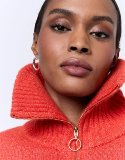 Pull épais en mélange laine uni ORANGE Femme