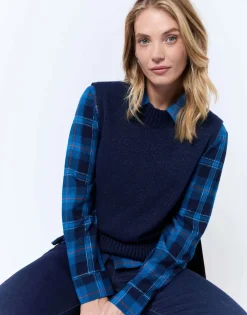 Pull épais en mélange laine uni MARINE Femme
