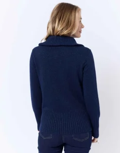 Pull épais en mélange laine uni MARINE Femme