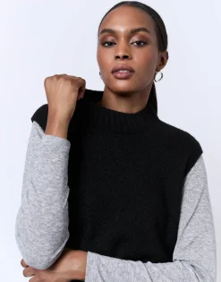Pull épais en mélange laine uni NOIR Femme