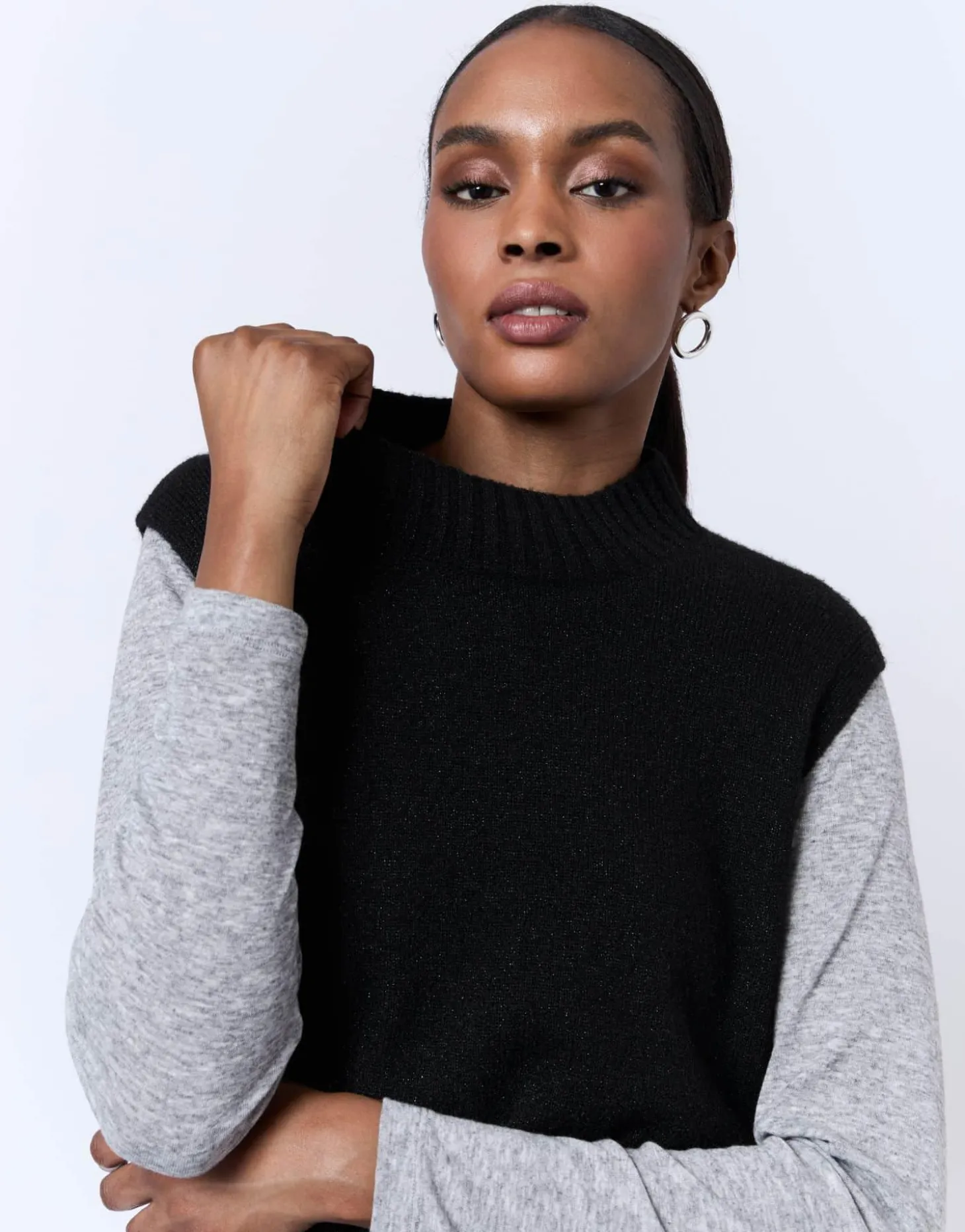Pull épais en mélange laine uni NOIR Femme