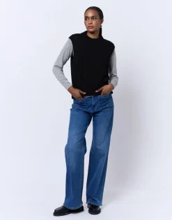 Pull épais en mélange laine uni NOIR Femme