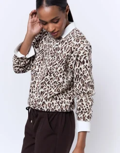 Pull épais imprimé léopard ECRU Femme