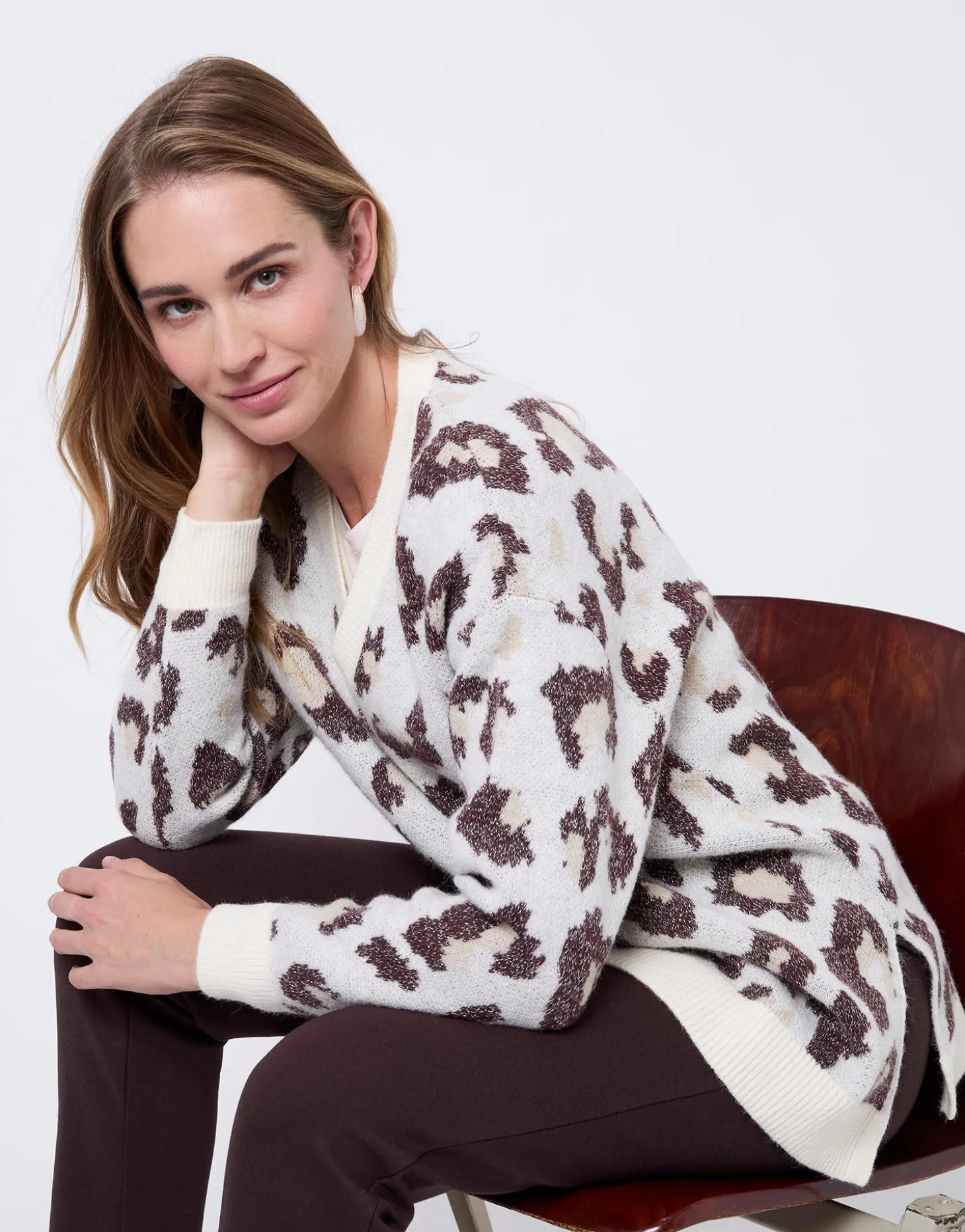Pull épais mi-long à motifs ECRU Femme