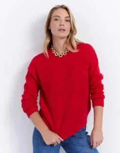 Pull épais uni ROUGE Femme
