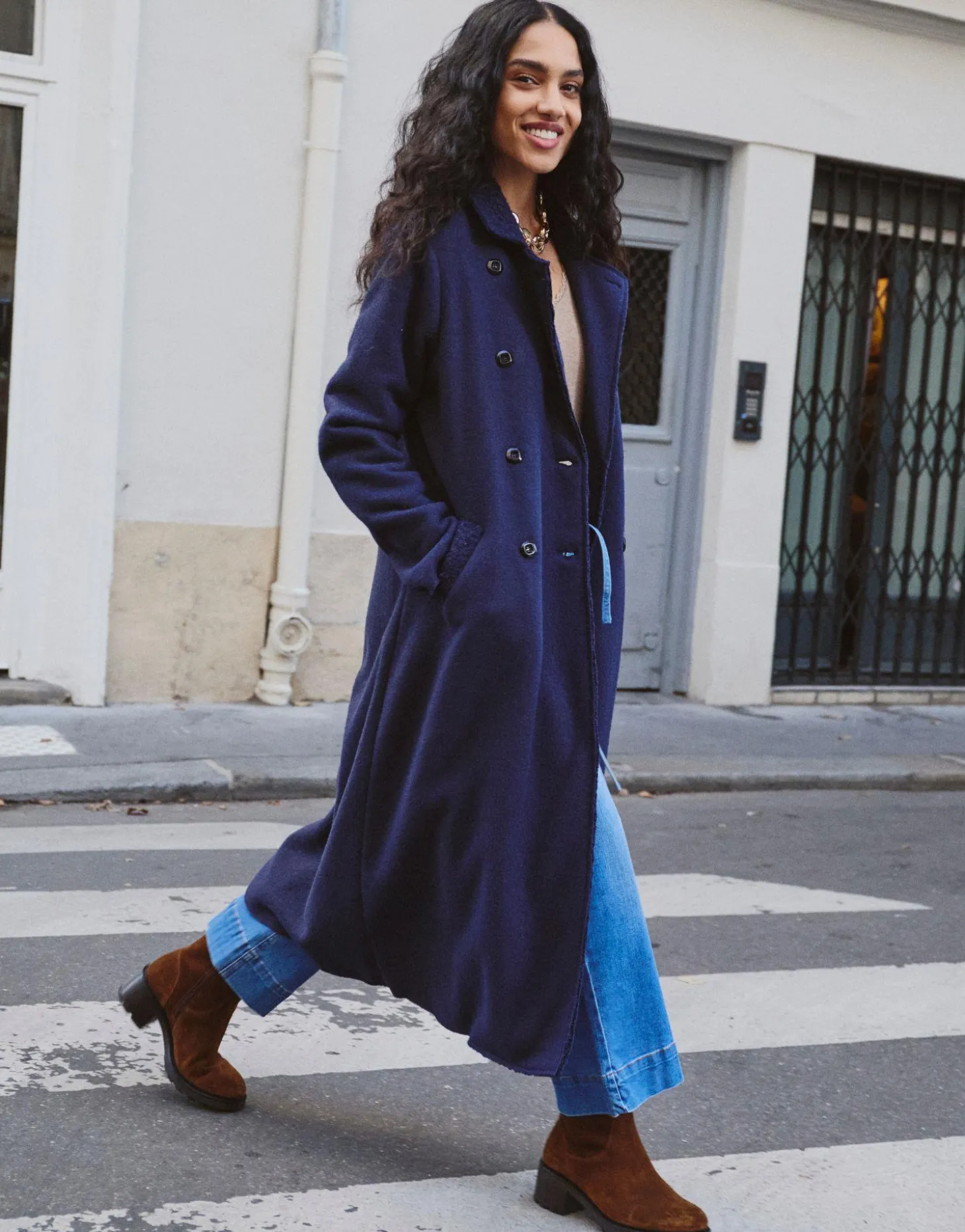 Redingote longue unie MARINE Femme
