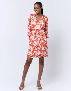 Robe courte imprimé à fleurs ORANGE
