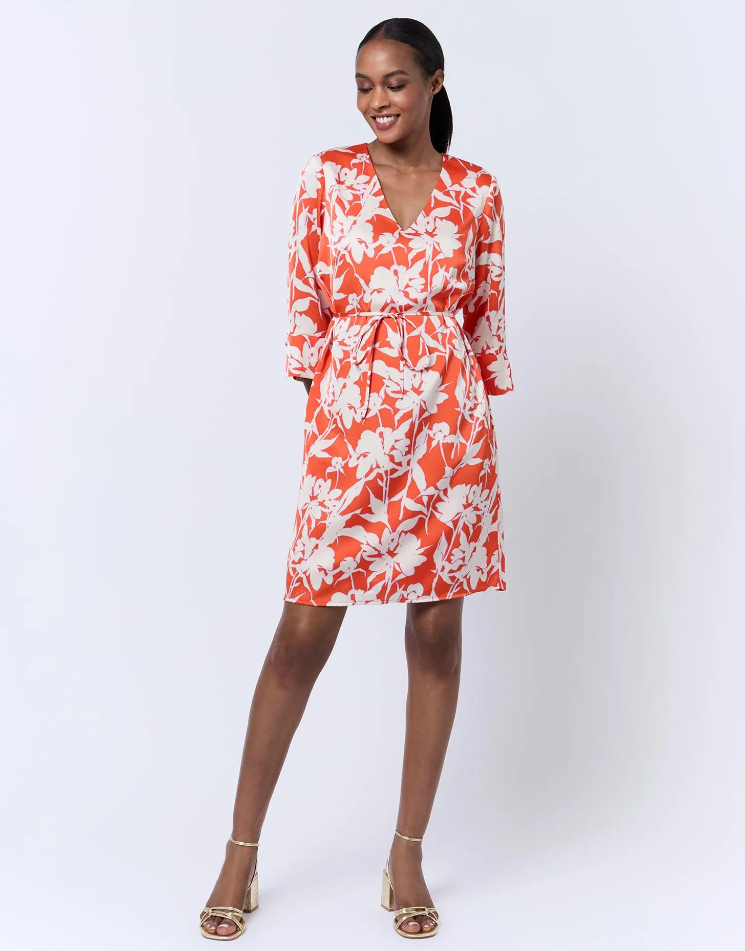 Robe courte imprimé à fleurs ORANGE