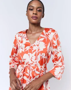 Robe courte imprimé à fleurs ORANGE