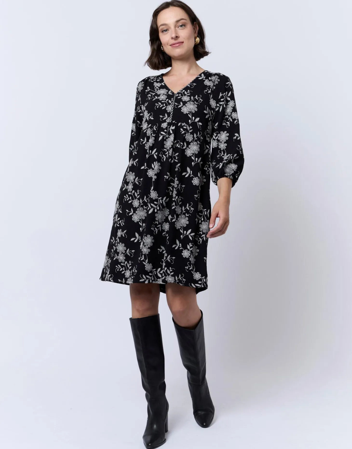 Robe courte imprimé à fleurs NOIR