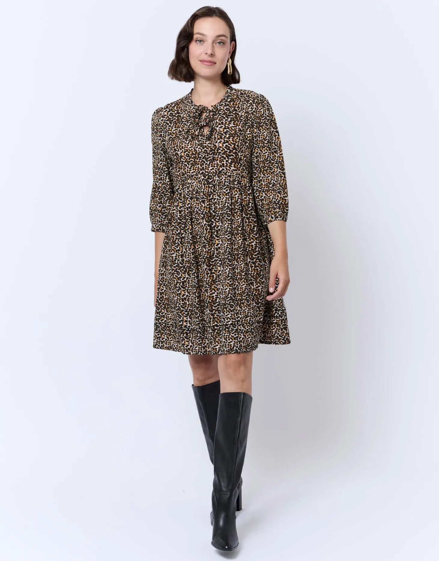 Robe courte imprimé léopard MARRON