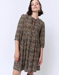Robe courte imprimé léopard MARRON