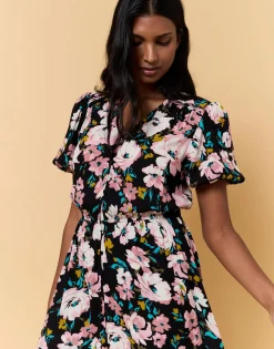 Robe longue imprimé à fleurs ROSE