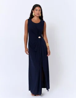 Robe longue unie MARINE