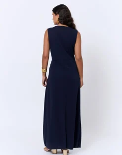 Robe longue unie MARINE
