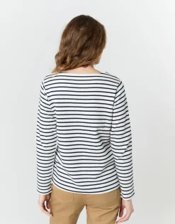 Tee-shirt marinière manches longues en mélange coton rayée MARINE Femme
