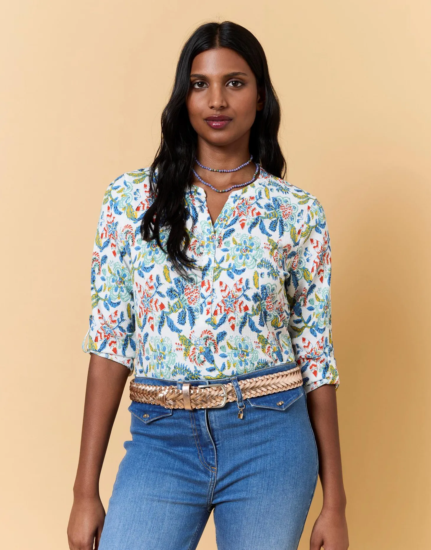 Top manches 3/4 imprimé à fleurs MULTICOLORE Femme