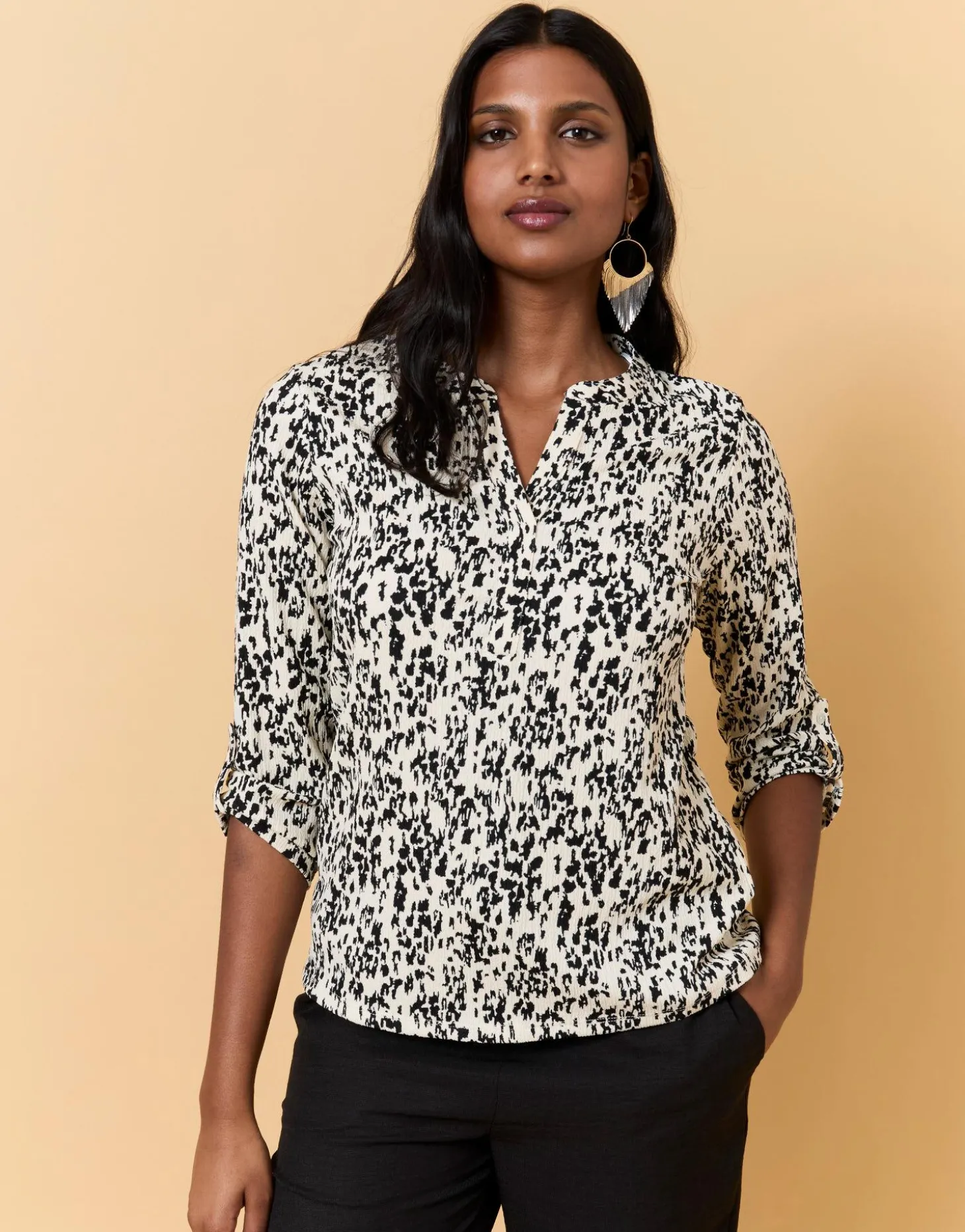 Top manches 3/4 imprimé léopard ECRU Femme