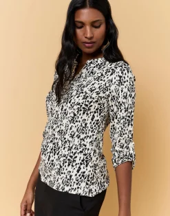 Top manches 3/4 imprimé léopard ECRU Femme