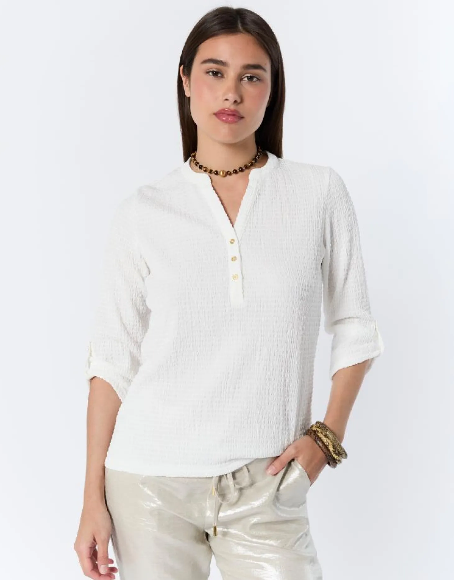 Top manches 3/4 uni BLANC Femme