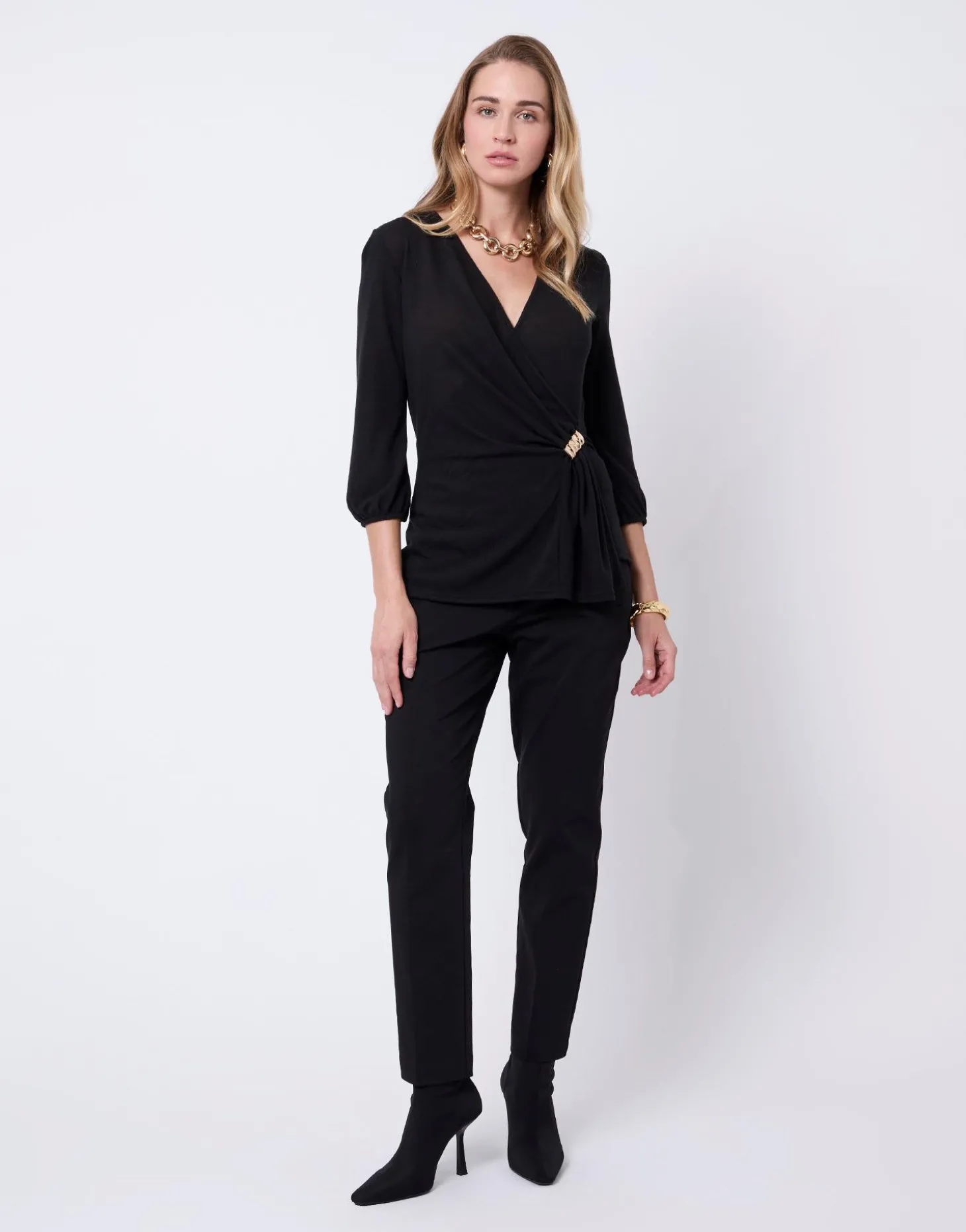 Top manches 3/4 uni NOIR Femme