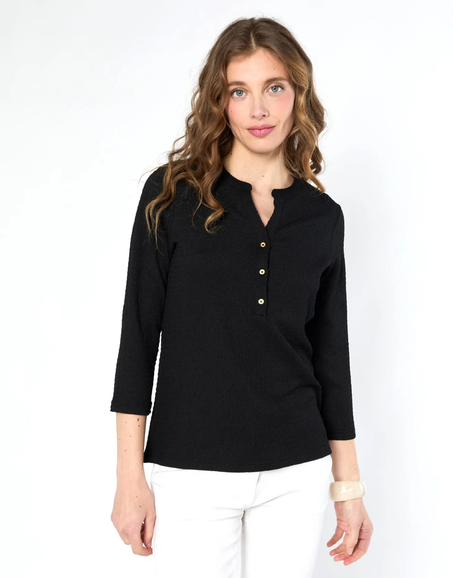 Top manches 3/4 uni NOIR Femme