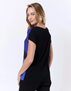 Top manches courtes bi-matière color bloc BLEU Femme