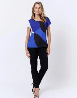 Top manches courtes bi-matière color bloc BLEU Femme