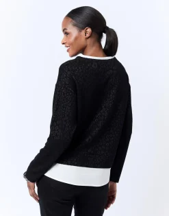 Top manches longues bi-matière bicolore NOIR Femme