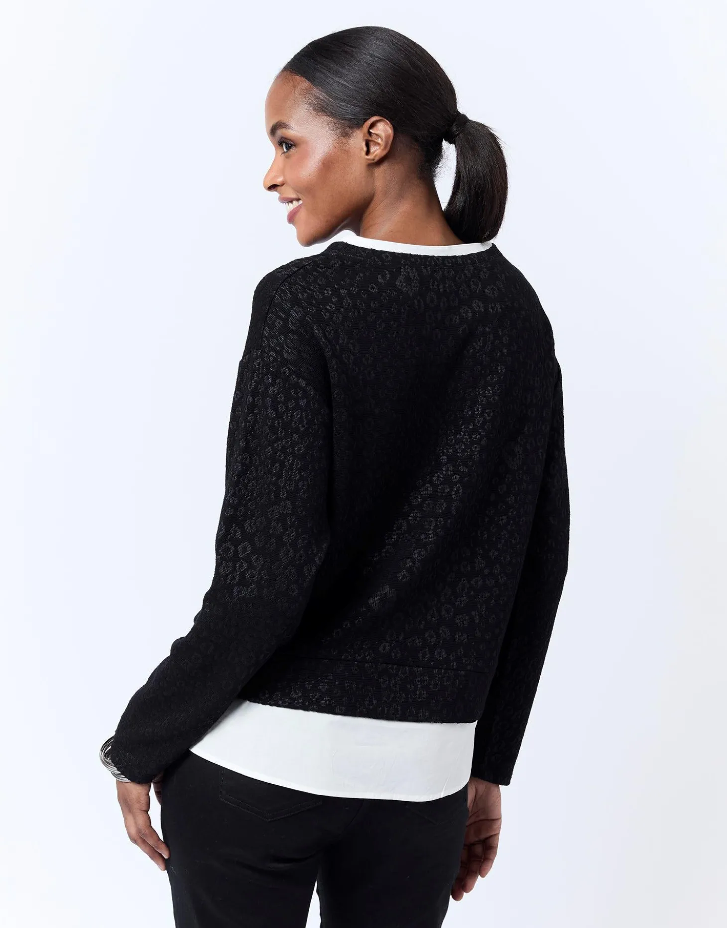Top manches longues bi-matière bicolore NOIR Femme