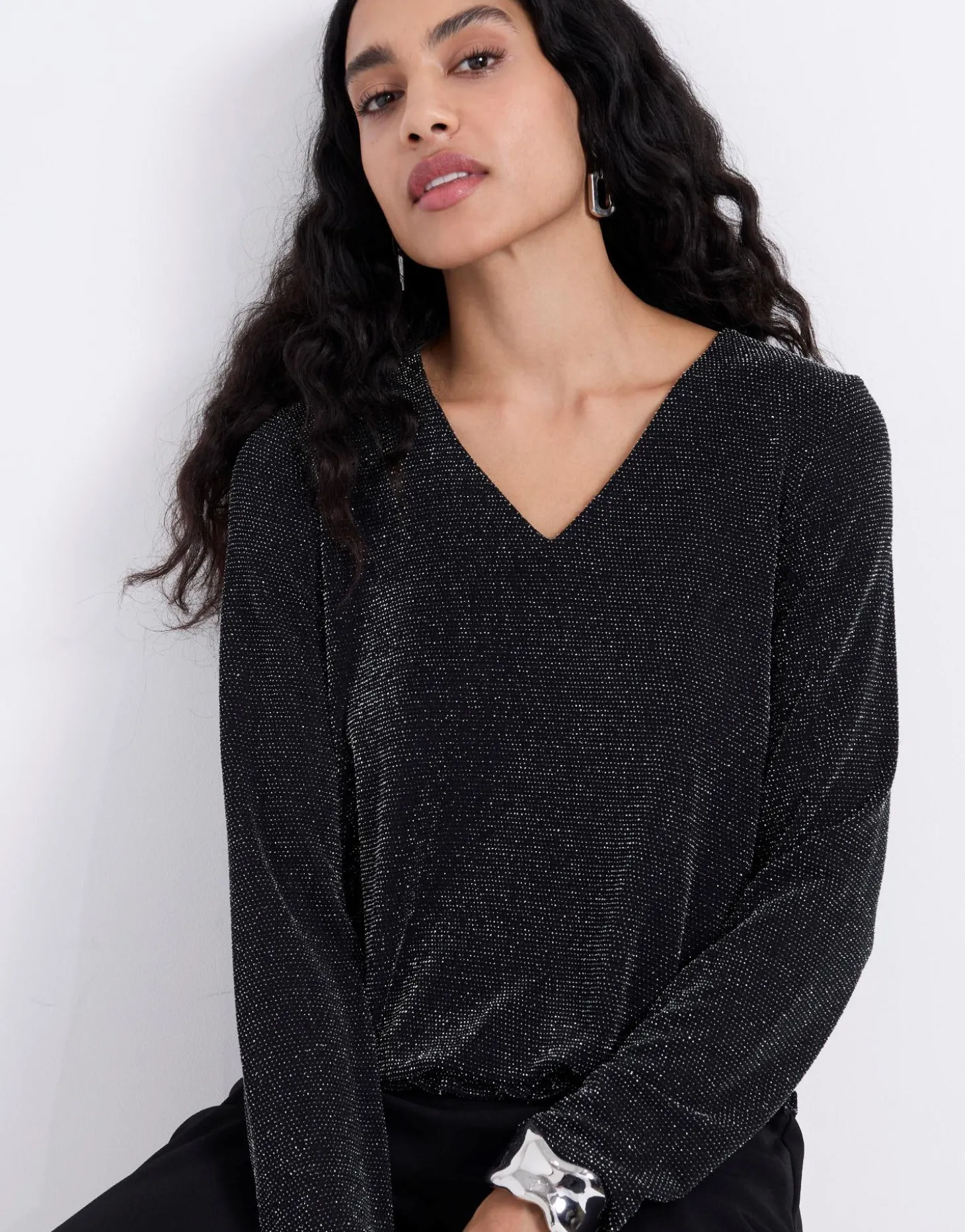 Top manches longues brillante NOIR Femme