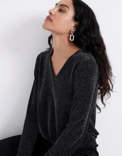 Top manches longues brillante NOIR Femme
