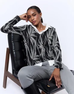 Top manches longues imprimé NOIR Femme