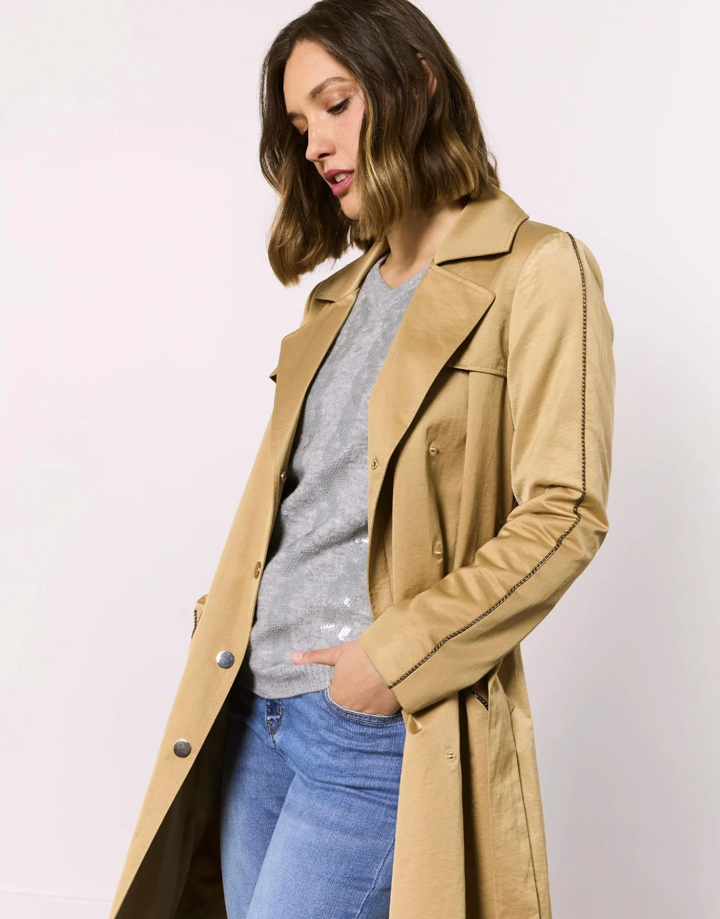 Trench mi-long uni BEIGE Femme