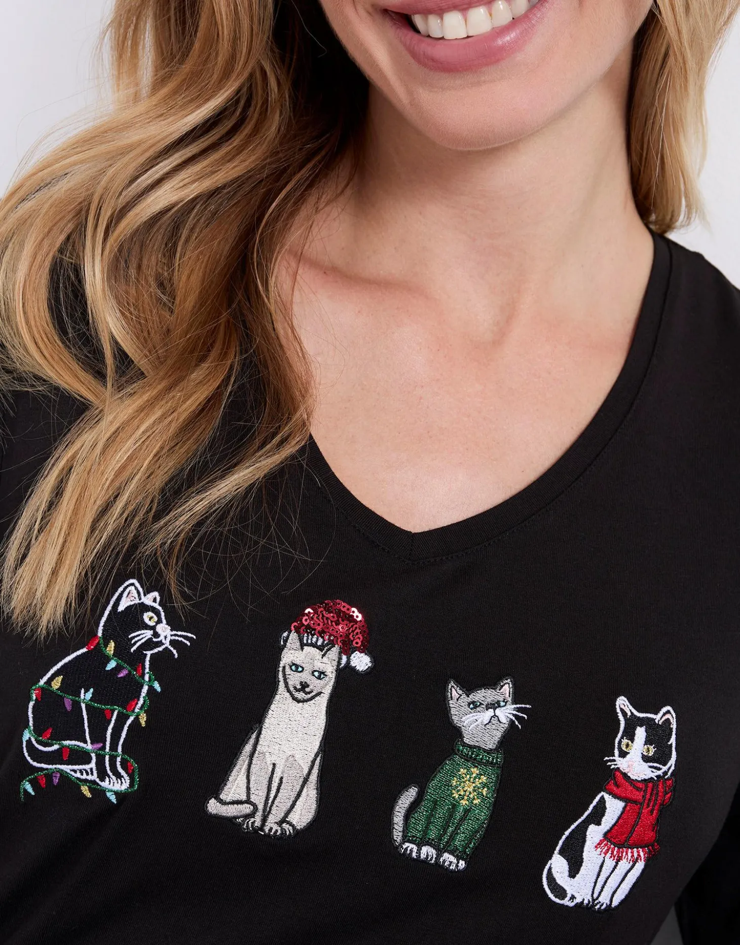T-Shirt manches 3/4 uni décoré NOIR Femme
