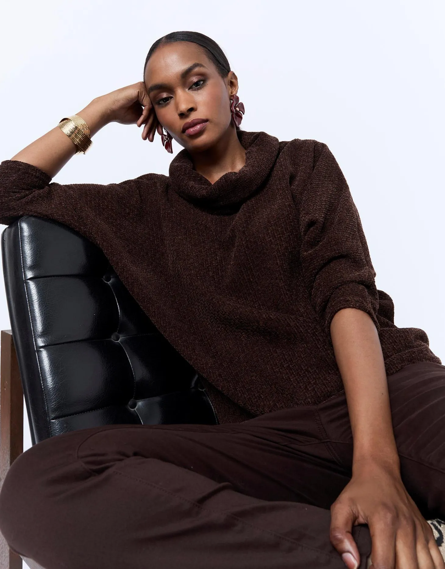 T-Shirt manches 3/4 uni MARRON Femme