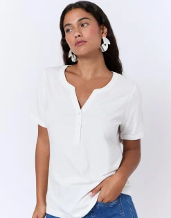 T-Shirt manches courtes en mélange coton uni BLANC Femme
