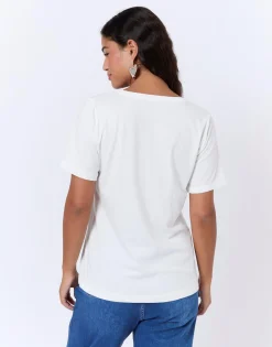 T-Shirt manches courtes en mélange coton uni BLANC Femme