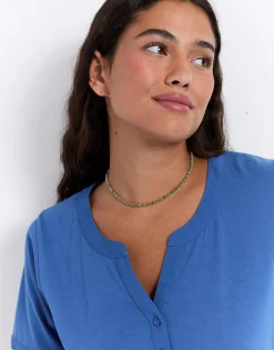 T-Shirt manches courtes en mélange coton uni BLEU Femme