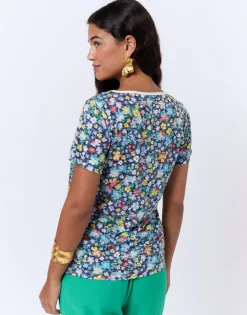 T-Shirt manches courtes imprimé à fleurs MULTICOLORE Femme