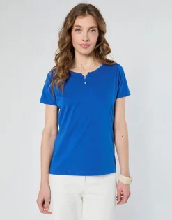 T-Shirt manches courtes uni BLEU Femme