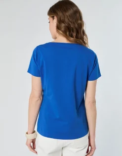 T-Shirt manches courtes uni BLEU Femme