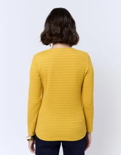 T-Shirt manches longues en mélange coton uni JAUNE Femme