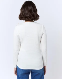 T-Shirt manches longues en mélange coton uni ECRU Femme