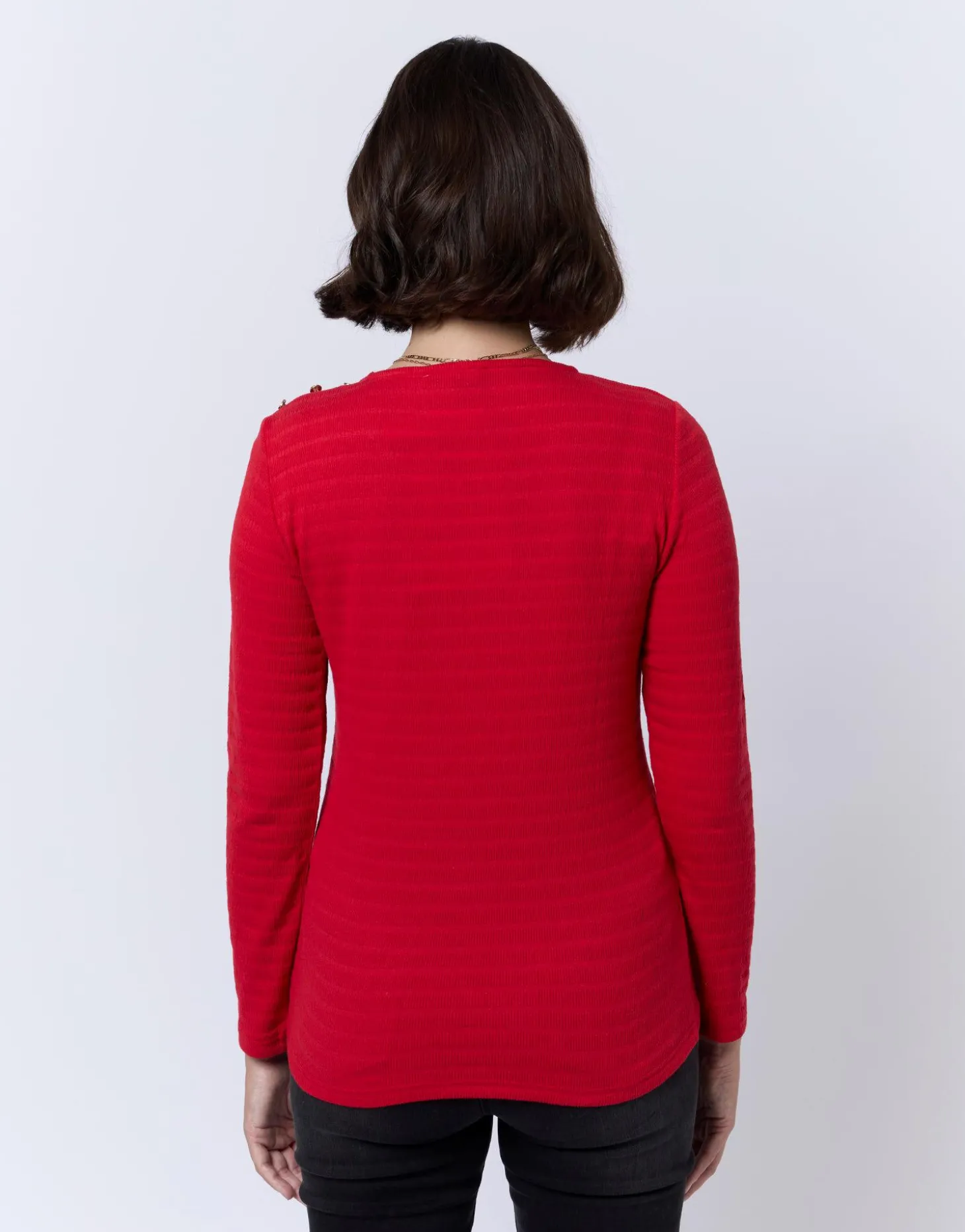 T-Shirt manches longues en mélange coton uni ROUGE Femme