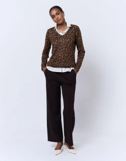 T-Shirt manches longues imprimé léopard MARRON Femme