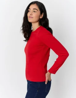 T-Shirt manches longues uni ROUGE Femme