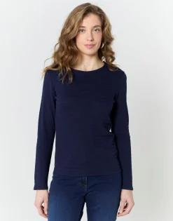 T-Shirt manches longues uni MARINE Femme